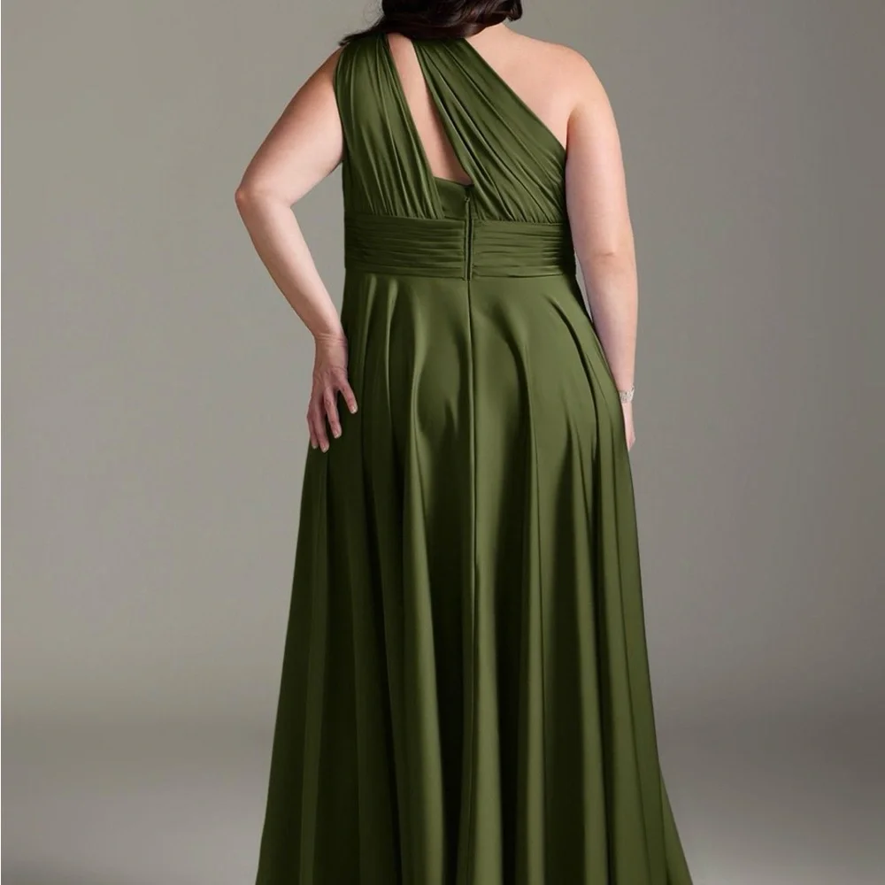 Azazie Charlie One-Shoulder Olive Green A-Line Evening Dress - Picture 6 of 6